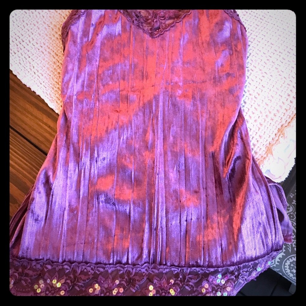Purple crushed velvet and sequined tank top